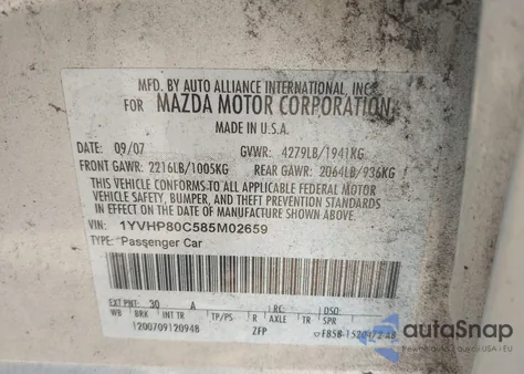 2008 Mazda Mazda6 I Sport Ve z USA, uszkodzony, nr VIN 1YVHP80C585M02659